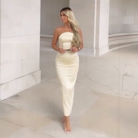 ZARA CHAMPAGNE SATIN EFFECT STRAPLESS TIE UP STRAPPY BACK MIDI MAXI DRESS $129.9 - Picture 6 of 17